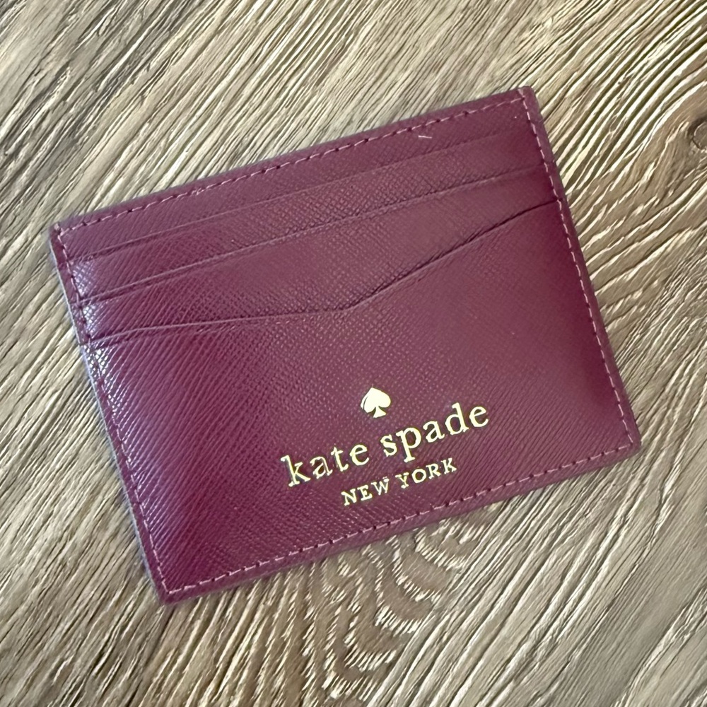 kate spade New York Burgundy Leather Card Case with Gold Logo